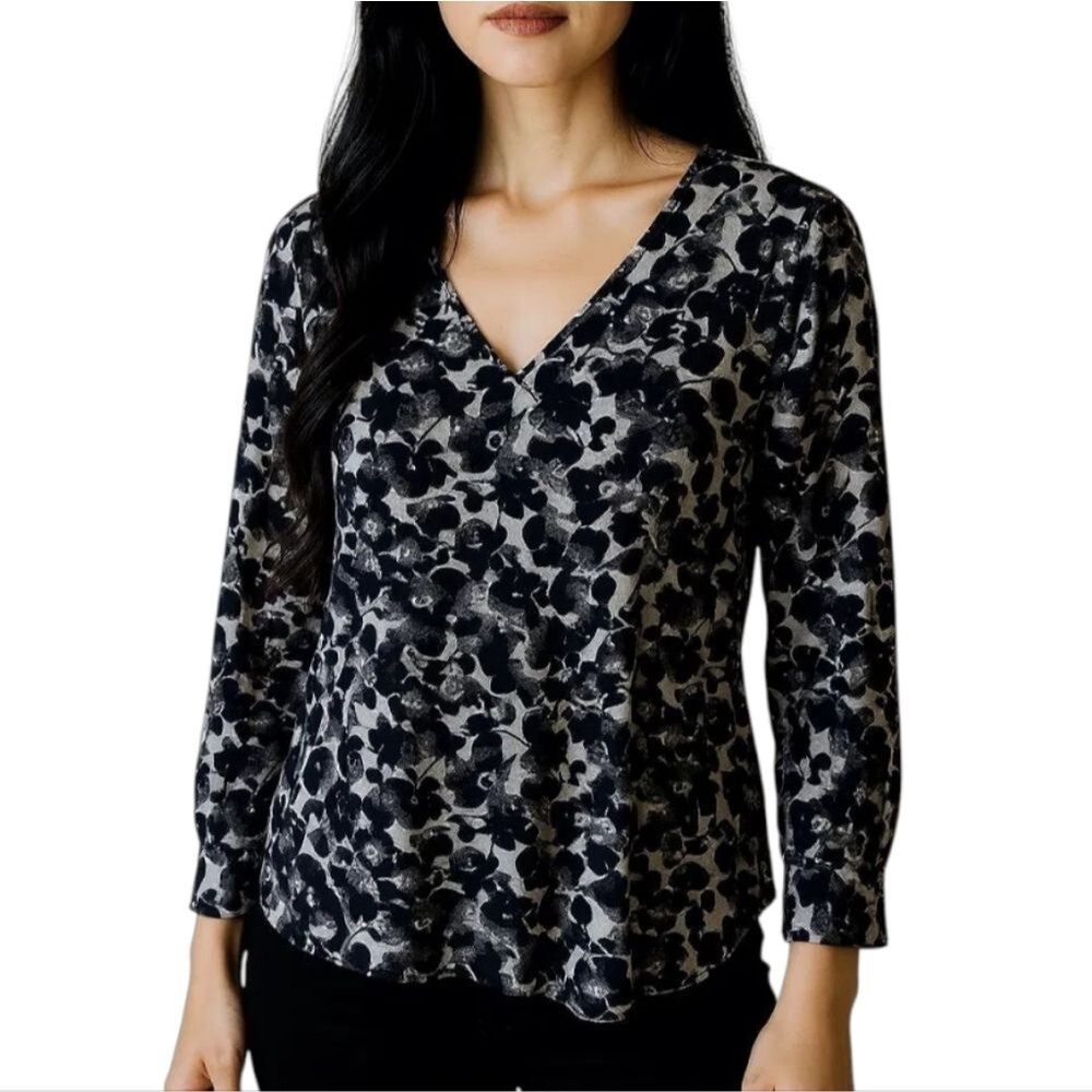 J. Jill Soft Black & Gray Floral Blouse